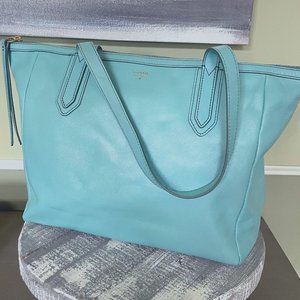 Blue Leather Fossil Tote Bag Like New